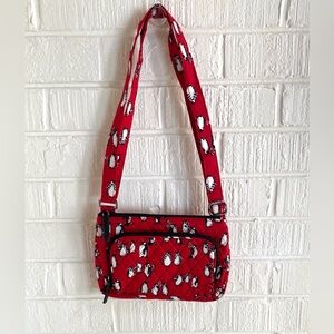 Vera Bradley Playful Penguins Red Little Hipster Crossbody Bag NWT